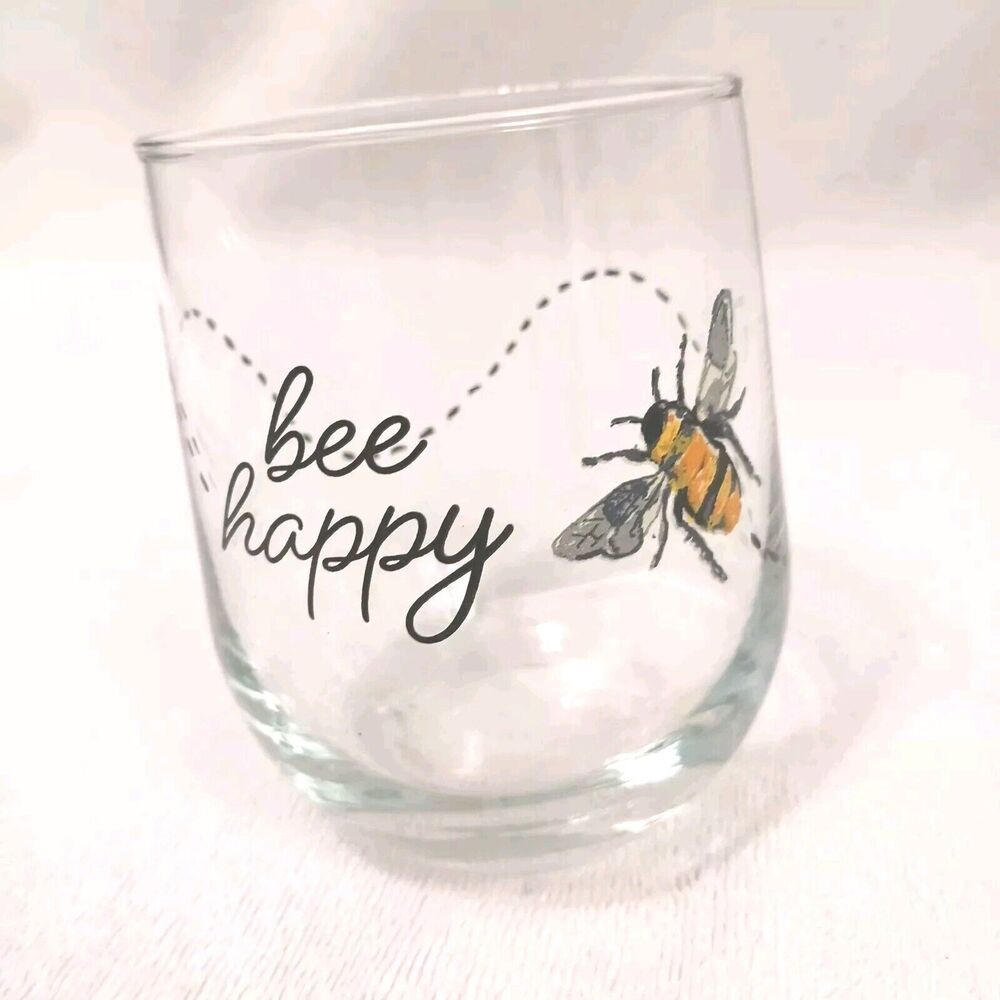 Libbey Royal Norfolk Greenbrier Glass Bumble Bee Happy Stemless Wine Replacement